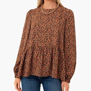 Pomander Place - Leopard Carlota Peplum Blouse Size Medium